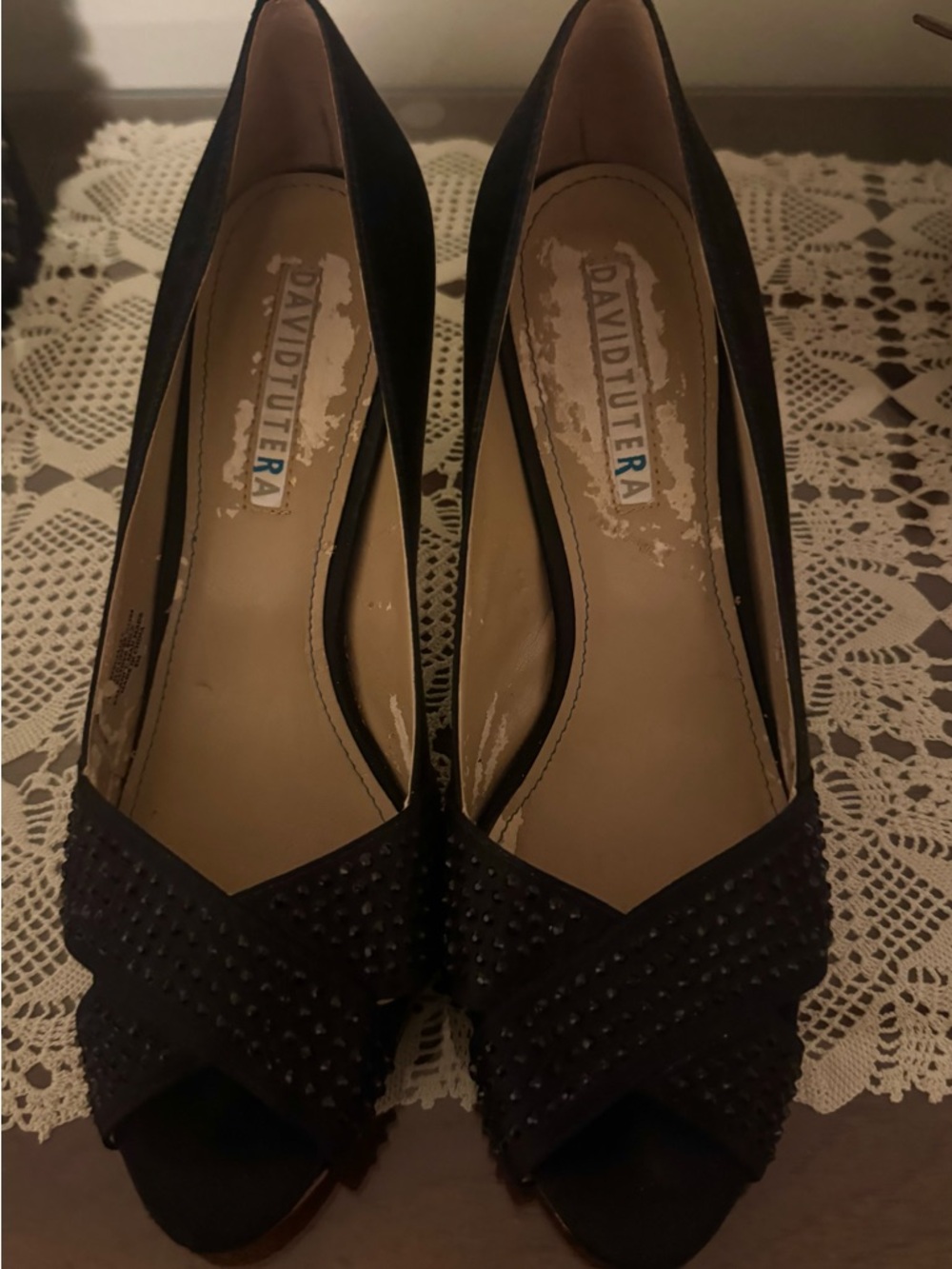 David Tutera Black Peep-Toe Studded Heels